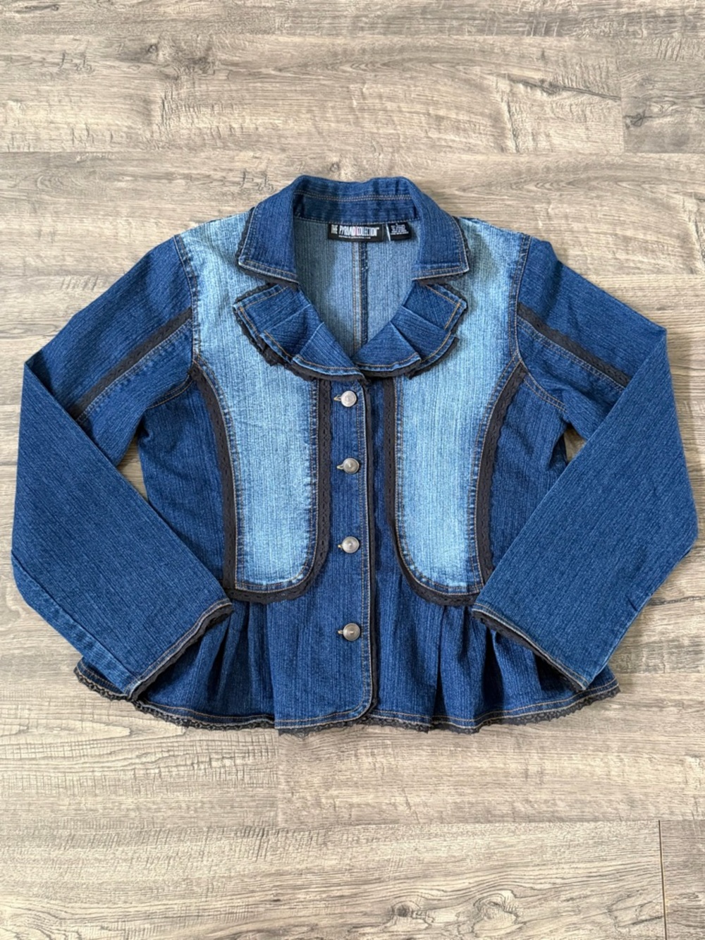 The Pyramid Collection Whimsigoth Denim Peplum Jacket Witchy Lace L - Picture 9 of 13